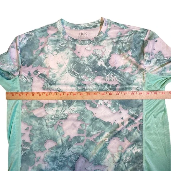 Huk Shirt Men's Large Seafoam Green Camo Mossy Oak Fracture Fishing  Long Sleeve - Picture 6 of 8